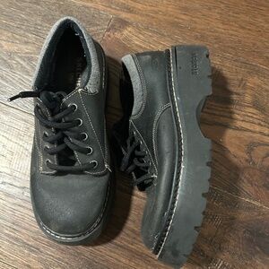 Y2K brown leather sketcher platform shoes